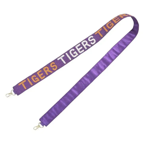 Correa de cincha morada con texto de tigres, accesorio de moda para el hombro - Product Image 1