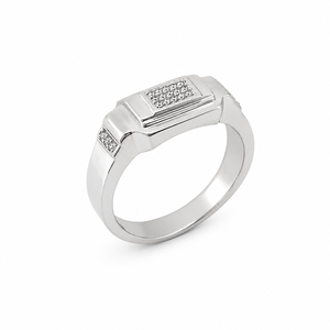 Bague pour homme en argent sterling 925, style signet géométrique classique, avec grappe de diamants carrés, finition polie, pour mariage, fête et usage quotidien, bijou raffiné - Product Image 3