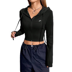 Sudadera con capucha corta ajustada para mujer, tela elástica, ropa deportiva, logotipo personalizado, chaqueta con capucha para entrenamiento en el gimnasio, marca privada - Product Image 2