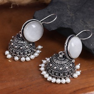 Pendientes Colgantes de Estilo Bohemio, Chapados en Plata Antigua, con Perlas de Piedra Vintage y Aleación de Zinc y Latón, para Bodas Indias - Product Image 6