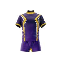 Ensemble de maillot de rugby pour homme, violet et jaune, col montant, manches courtes, polyester respirant, vêtements de sport pour toutes les saisons