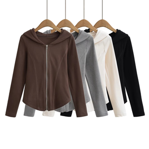 Sweat à capuche décontracté pour femme, 100 % coton, haute qualité, hiver, fermeture éclair intégrale, logo sur le devant, col roulé, anti-boulochage, respirant - Product Image 3
