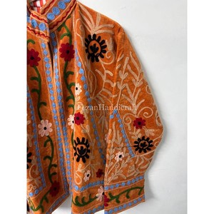 Brown Velvet Jacket <b>Coat</b> Floral Embroidery Jacket With Two Side Pocket Uzbek Suzani Short Unisex Jacket - Product Image 4