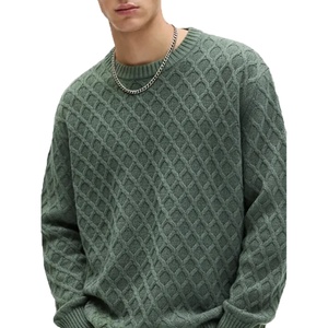 Pull en maille géométrique vert de qualité supérieure pour homme, à manches régulières et ourlet côtelé, idéal pour l'automne – Vente en gros - Product Image 2
