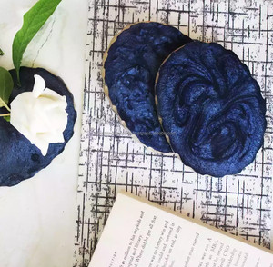 Round <b>Blue</b> Fabric <b>Coasters</b> With Rose Pattern Non-Slip Table Mats 300mm Diameter Modern Design - Product Image 1