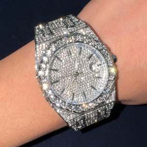 Montre de luxe entièrement sertie de diamants Moissanite 41MM, en acier inoxydable, affichage automatique de la date, style Hip Hop pour hommes, montre-bracelet pavée - Product Image 1