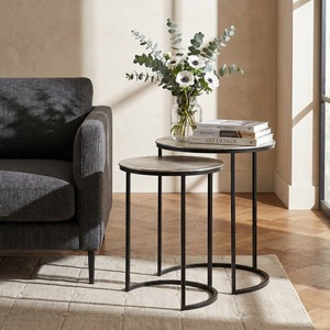 Brushed Metal Modern Nesting Coffee <b>Tables</b> With <b>Marble</b> Top Contemporary Living Room Furniture - Product Image 5