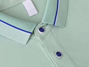 Polo de hombre con ribete en contraste, manga corta, casual, corte ajustado, mezcla de algodón, moda de verano, ropa masculina, rosa menta, azul marino, suave - Product Image 2