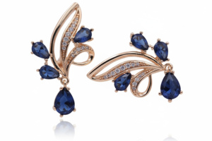 Boucles d'oreilles pour femmes en argent 925 plaqué or rose avec pierre bleue et moissanite - Product Image 3