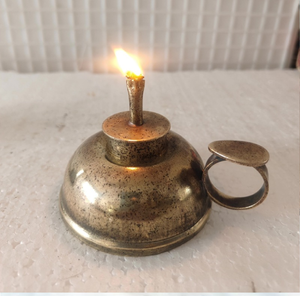 Vintage <b>brass</b> miner style safety <b>lantern</b> with green glass cylinder shade, available at wholesale prices. - Product Image 5