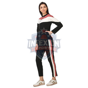Women Color Blocking <b>Tracksuit</b> Set Full Sleeve Zipper Front Sporty Style Breathable Polyester Cotton Autumn Wear - Product Image 4