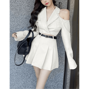 Vestido mini plisado estilo blazer elegante para mujer, vestido mini tipo blazer ajustado, vestido de moda otoñal para mujer, material - Product Image 1