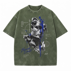 Camiseta de Algodón Grueso con Lavado Vintage, Transpirable y de Secado Rápido, Estilo Urbano Retro con Lavado Ácido, Unisex, Casual, Holgada y Oversize para Hombre - Product Image 1