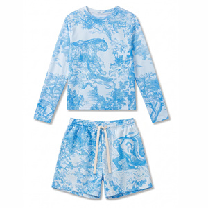 Ensemble de vêtements assortis à la mode, imprimé tigre vintage, 2 pièces, haut à manches longues décontracté et short à cordon de serrage - Product Image 2