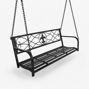 Black Metal <b>Hanging</b> Porch Swing Bench With Chains Outdoor Garden Patio Wrought Iron Decorative <b>Seat</b> for Home Decor - Product Image 3