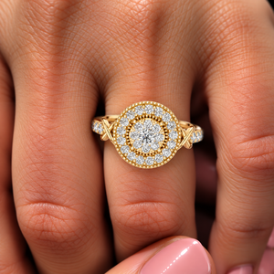 แหวนเพชรทรงกลมเพาะเลี้ยงในห้องปฏิบัติการ ทองคำแท้ 14K 18K ประดับเพชรแบบคลัสเตอร์ ฮาโล เพฟ 0.53 กะรัต DEF VVS แหวนแต่งงานคลาสสิก รับผลิตแบบ OEM ODM - Product Image 2