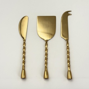 Juego de Utensilios para Queso de Último Diseño, Utensilios para Queso de Acero Inoxidable con Mango Trenzado y Acabado Dorado para Mesa, Hogar y Hotel - Product Image 1