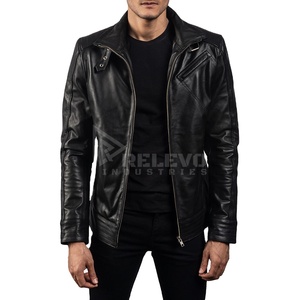 Sustainable Vegetable Tanned Real <b>Leather</b> <b>Jacket</b> Men Eco-Friendly Quilted Stand Collar <b>Winter</b> Coat Spandex Lining OEM Custom - Product Image 1