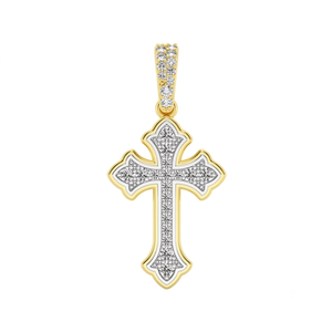 Stylish 10K <b>Gold</b> Plated Iced Bezel Set Cross Necklace Natural Stone <b>Pendant</b> Custom Jesus Fine Charms Christian Religious Jewelry - Product Image 1