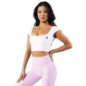 Haut court à manches courtes pour femme, coupe ajustée, tissu doux et lisse, col carré flatteur, haut de sport décontracté, vêtements de sport, tenue de gym professionnelle - Product Image 2