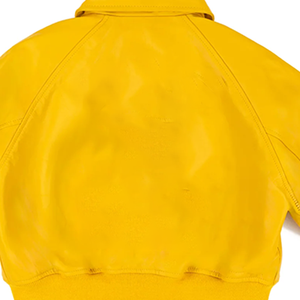 แจ็คเก็ตบอมเบอร์หนังเทียมสีเหลืองลายเซ็น รุ่นเรกูลาร์ สไตล์วาร์ซิตี้ แบบซิป ยูนิเซ็กส์ เสื้อคลุมสตรีทแวร์ ทรงพรีเมียม ใส่ได้ในฤดูใบไม้ผลิ - Product Image 5
