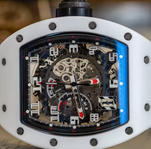 Montre mécanique de luxe RM AMG Factory avec cadran blanc luxueux, bracelet en caoutchouc, mouvement à remontage automatique, design squelette avec fond transparent - Product Image 3