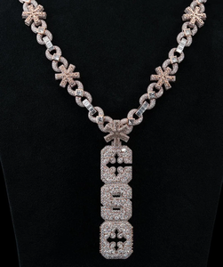 Collar de Cadena Baguette de Lujo Unisex, Diseño Mixto en Oro Rosa y Plata de Ley, Joyería de Moda Hip Hop con Diamantes Cultivados en Laboratorio - Product Image 2