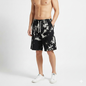 กางเกงขาสั้นลำลองผู้ชายผ้าฝ้ายเนื้อหนัก 200 กรัม ทรงหลวมใส่สบาย เหมาะสำหรับชายหาด ลายพิมพ์ไท-ได พิมพ์ลายดิจิตอล เอวกลาง มีสินค้าพร้อมส่ง - Product Image 1