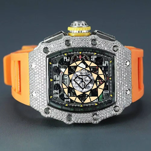 Reloj de Lujo Unisex con Esfera de Diamantes Personalizada, Movimiento de Cuarzo Analógico Citizen, Caja Cuadrada de Acero Inoxidable, Cristal Naranja - Product Image 4