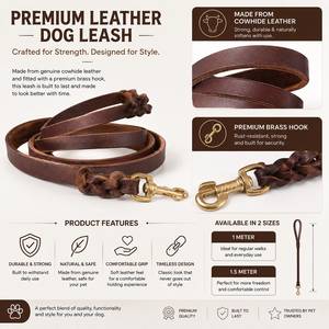Brown Luxury Real Leather <b>Dog</b> <b>Leash</b> with Bowknot Adjustable Buckle Braided Handle & Brass Clip for Daily Walking - Product Image 4