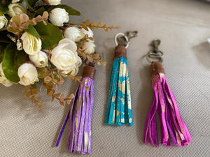 ใหม่พวงกุญแจหนังขนโลหะแท้ทำด้วยมือน่ารักมีพู่ห้อยสีรุ้งสวยงามพวงกุญแจสไตล์ตะวันตก - Product Image 3