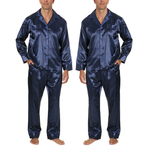 2026 New <b>Men's</b> Blue Satin Long Sleeve <b>Pajama</b> <b>Set</b> With Dot Pattern And Pockets Autumn Sleepwear - Product Image 1