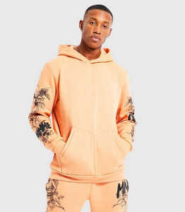 350gsm Fleece Solid Oversized Hoodie Embroidery Puff Printed Hoodies Two Piece Sweatpants Set <b>Men</b> Custom <b>Pullover</b> Tracksuits - Product Image 2