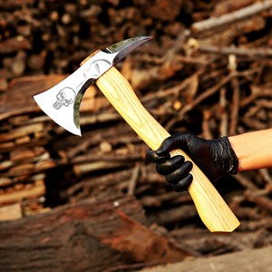 Hacha de campamento Nordic Forge de acero al carbono de 15 pulgadas con mango de madera de fresno, funda de cuero, personalizada industrialmente, OEM, grabada con ácido - Product Image 5