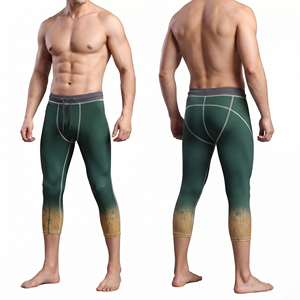 Leggings de yoga 3/4 pour hommes imprimés par sublimation, taille à cordon, en Spandex et Polyester, compression, séchage rapide, pour l'entraînement - Product Image 4