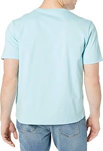 T-shirt à manches courtes pour homme, col rond, couleur unie, jersey de coton respirant, coupe classique, style décontracté, bleu clair et marine - Product Image 4