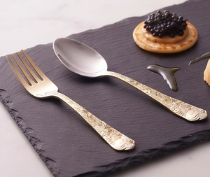 Classic Vintage Floral Embossed <b>Gold</b> <b>Cutlery</b> Set High Quality <b>Gold</b> PVD Stainless Steel For Home Kitchen And Restaurant - Product Image 1
