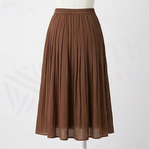 Falda Midi Plisada de Gasa para Mujer, Color Marrón, Cintura Elástica, Color Sólido, Tela Suave, para Todas las Temporadas - Product Image 2