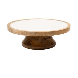 Base para Pastel Hecha a Mano con Madera de Mango y Pedestal Redondo Blanco para Bodas, Fiestas y Decoración Profesional de Pastelería - Product Image 1