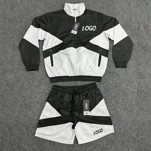 Wholesale Custom Nylon Half <b>Zip</b>-<b>Up</b> Windbreaker Shorts Set Men's Casual Jogging Summer Lightweight Windbreaker Jacket & Short Set - Product Image 5