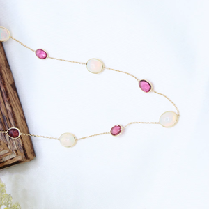 Collar de Piedras Preciosas de Turmalina Rosa Ópalo Hecho a Mano de Alta Calidad para Mujer, Cadena de Oro Amarillo Sólido de 18K, Estilo Bohemio, Certificado IGI, Regalo - Product Image 6