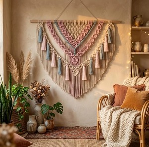 Décoration murale en macramé surdimensionnée et tendance aux couleurs vibrantes pour la décoration intérieure, les intérieurs élégants et les cadeaux, fabriquée en Inde. - Product Image 1