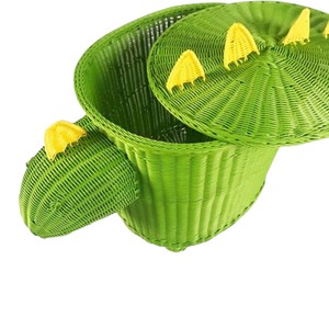 Panier de rangement en rotin en forme de dinosaure vert pour l'organisation des jouets des enfants, design animal mignon, matériau naturel écologique - Product Image 5