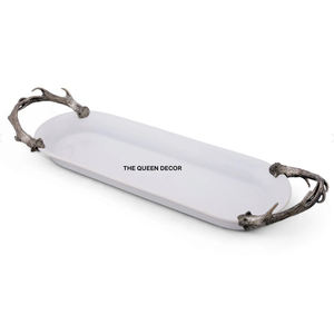 ถาดเสิร์ฟไม้ดีไซน์หรูหราสำหรับวางอาหารและของหวาน ถาดเสิร์ฟไม้คุณภาพสูงพร้อมหูจับลายดอกไม้สีทอง - Product Image 5