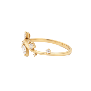 Bague de fiançailles de luxe à motif feuille, diamant de laboratoire taille marquise et rond, certifié IGI, en or massif 9K 10K 14K 18K, avec bande ondulée en or - Product Image 4