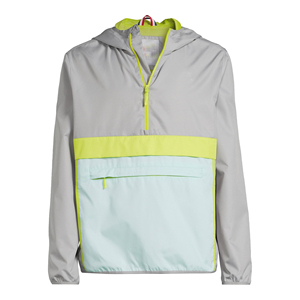 Chaqueta Cortavientos con Capucha para Hombre, Gris Verde Lima, con Cierre de Cremallera, Diseño Color Block, Deportiva, Transpirable, Ecológica, de Secado Rápido, en Poliéster - Product Image 1