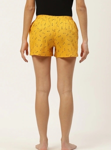 Women's Navy Blue Printed Palm Tree Shorts <b>Elastic</b> Waist Knitted Cotton Casual Regular Fit Breathable - Product Image 4