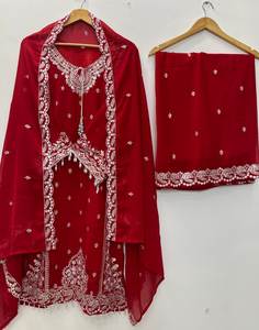 Conjunto de Salwar Kameez de Diseño con Bordado de Lentejuelas, Tela Georgette Fox Pesada, Top Reversible para Fiesta, Pantalón Plazzo Dupatta, Algodón Casual - Product Image 6