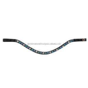 Cristales multicolores personalizados con forma de onda profunda, banda decorativa para la frente de caballo de cuero genuino en mazorca completa sobre tamaños - Product Image 5