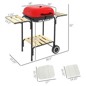 Griglia a Carbone Pieghevole in Acciaio con Ruote, Ripiani e Design Leggero per Barbecue, Picnic all'Aperto e Campeggio - Product Image 3